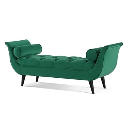 Two Seater Sofa Bench for Living Room in Green Velvet (W: 64.5" x H: 25.5" x D: 20")