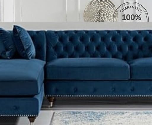 Wooden Chesterfield Sofa, 4 Seater Sofa & Couches. (Blue)