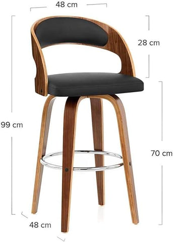 Bar Stool Solid Wood Dining Chairs, with Back and Upholstered Leather Seat, Wood Legs and Steel Round Footrest | Modern High Stools Pub Counter Chair