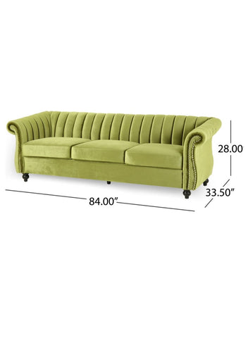 Balletic Velvet Chesterfield Three Seater Sofa Velvet Green