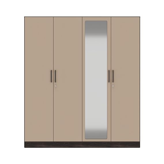 Wooden Almirah for Clothes, Wardrobe Wooden, Cashmere Plus 4 Door, Mirror, 2 Drawer, 2 Hanging Space, 18MM Panels, With Assembly (Wyoming Maple & Frappe)