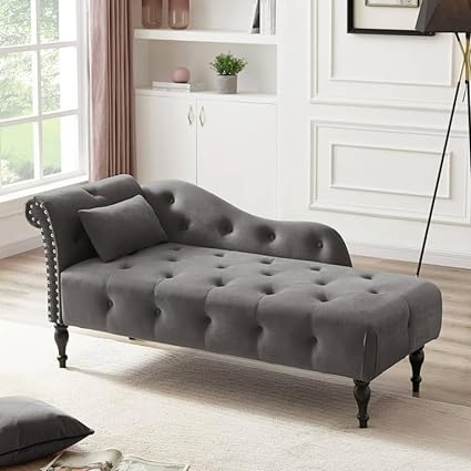 Velvet Chaise Lounge X Indoor, Sleeper Lounge Sofa with Nailhead Trim,for Living Room, Office,Apartment (Grey 2)