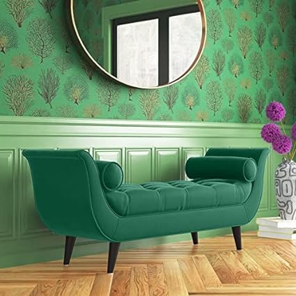 Two Seater Sofa Bench for Living Room in Green Velvet (W: 64.5" x H: 25.5" x D: 20")