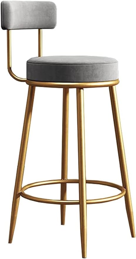 Upholstered Barstools with Back, Footrest, and Round Height - Modern Bar Chairs, Ideal Dining Chairs for Kitchen Islands (75 CM, Grey)