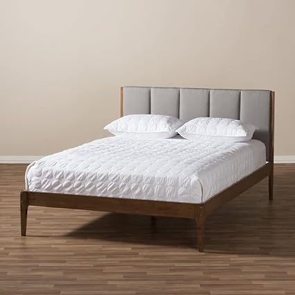 Low Profile Upholstered Platform Queen Size Bed Without Mattress for Bedroom (Light Grey, Engineered Wood) Mattress Size 5 x 6.5 Foot| 12 Month Warranty