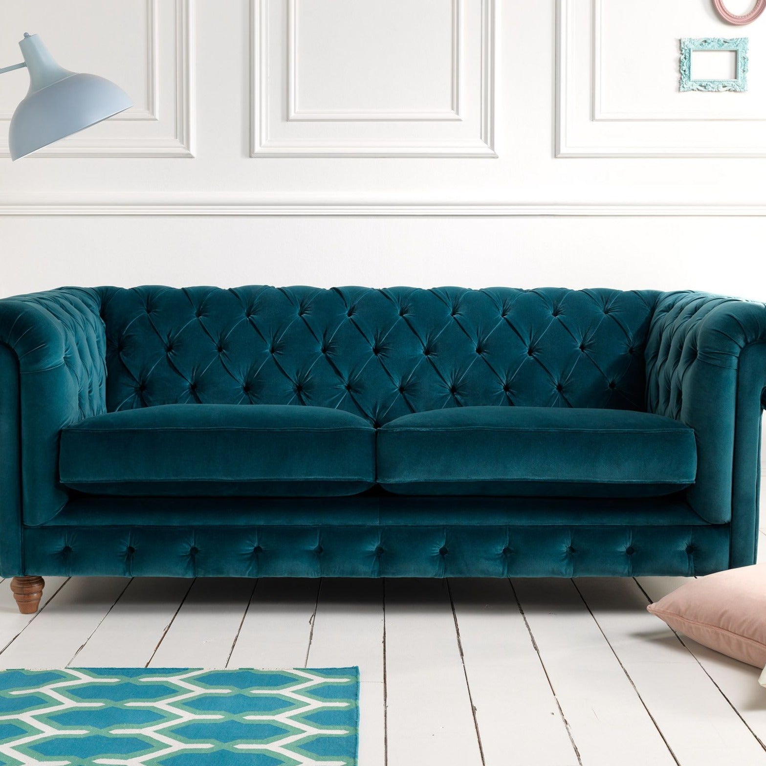 New Chesterfield Sofa Set Plush Fabric Teal Studded Large Sofa Suite (Teal, Sofa Set(3 Seater + 2 Seater))