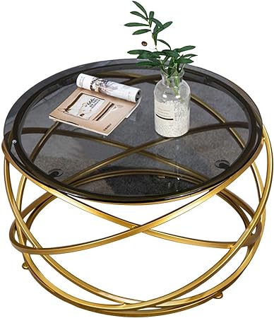 Coffee Table Nordic Round Coffee / End / Side Table - Glass Creative Gold Metal Frame Tempered - Modern Furniture Design