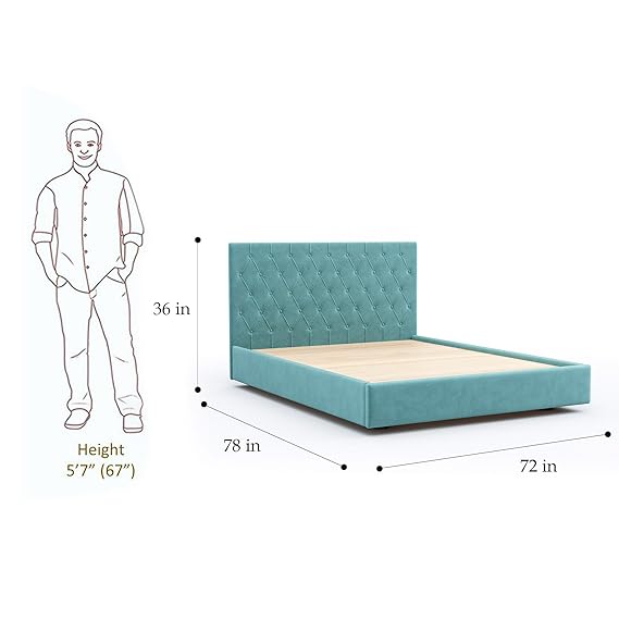 Solid Wood King Size Bed | Colour - Aqua Blue