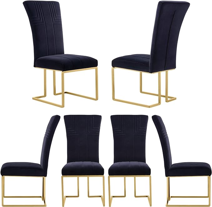 Modern Dining Chairs, Sky Blue Velvet Upholstered Dining Chairs with Geometric Texture Design Back and Mirror Gold Sled Base, Contemporary Dining Chair for Dining Room, Kitchen(Set of 6)