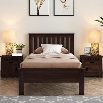 Wood Single Bed Without Storage - Elegant and Functional Bedroom Furniture (Walnut Finish)