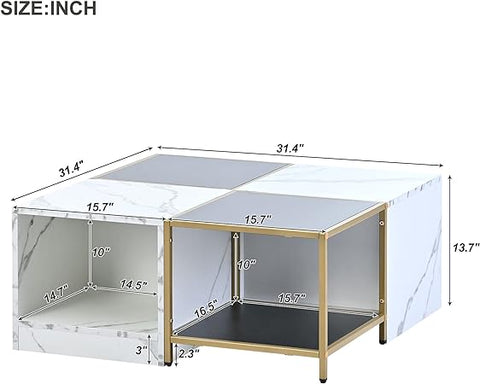 Coffee Table Modern Square Coffee Tables for Living Room High Gloss Tables 2-Tier Desktop Mid-Century Design Home Furniture with Storage Shelf for Studio Apartment White+Black