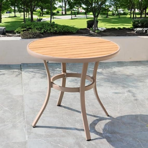 Cafe and Dining Table, Frame is Aluminium Alloy, Table Top are Made of Plastic Wood