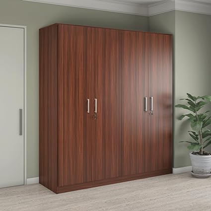 Engineered Wood Wardrobe Without Mirror with 13 Shelves, 2 Handing Rod, 4 Drawers, & 1 Cabinet (Classic Walnut)