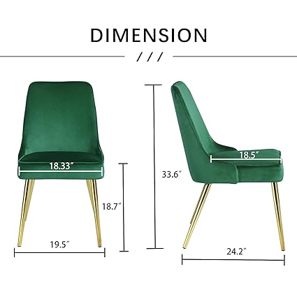 Velvet Dining Chairs Sets of 6 Upholstered Mid-Century Modern Desk Comfy Side Chair with Gold Legs for Kitchen Living Room Green