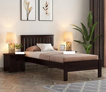 Wood Single Bed Without Storage - Elegant and Functional Bedroom Furniture (Walnut Finish)