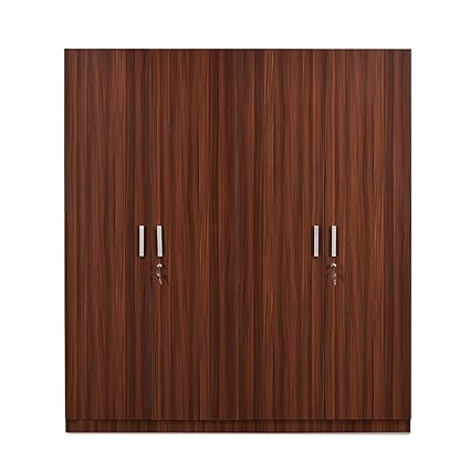 Engineered Wood Wardrobe Without Mirror with 13 Shelves, 2 Handing Rod, 4 Drawers, & 1 Cabinet (Classic Walnut)