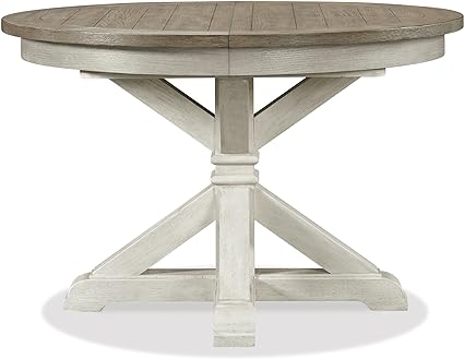 Dining Set-Round Pedestal Table with 18" Leaf, and Side Chairs, 5-Piece, 48" D x 48-66" W x 30" H, Smoky White Finish