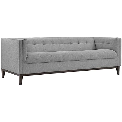 Modern Sofa with Upholstered Tufted Fabric in Light Gray