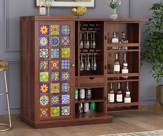 Bar Cabinet for Home | Bar Cabinet for Living Room | Bar Units, Wine Rack with Drawer | Corner Bar Cabinet | Home Bar Furniture