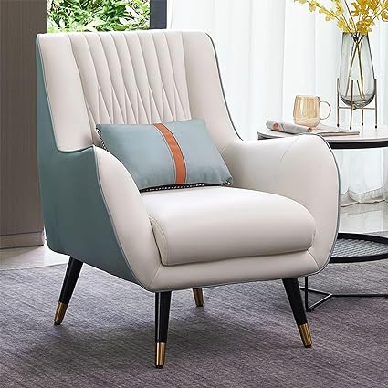 Modern Upholstered Leather Technical Cloth Accent Arm Chairs W/Metal Legs, Comfy Reading Lounge ClubArmchair For Bedroom, Office(Color:Green Beige)