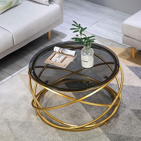 Coffee Table Nordic Round Coffee / End / Side Table - Glass Creative Gold Metal Frame Tempered - Modern Furniture Design