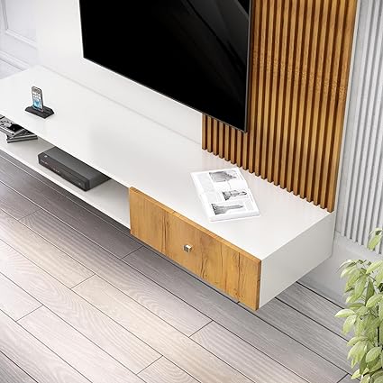 TV Unit for Living Room, Bedroom Unit Cabinet Base Mount with Storage Ideal for TV Upto 30 to 52" (D.I.Y) (Frosty White & Giant Wood)