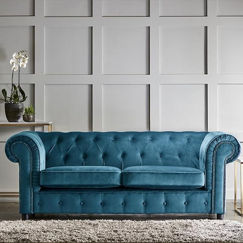 New Chesterfield Sofa Set Plush Fabric Teal Studded Large Sofa Suite (Teal, Sofa Set(3 Seater + 2 Seater))