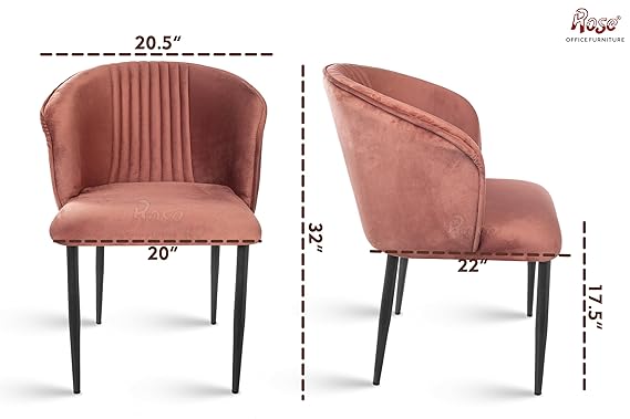 Modern Velvet Dining Chair for Cafe Chair | Restaurants Chairs (Coral Pink (Set of 2)), Metal