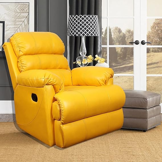 Rocking Revolving Recliner, Fully Comfortable & Durable, Single Seater Sofa, Living Room Recliner Chair, Thickened Padded Arm/Back(Yellow)