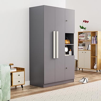 Almirah for Clothes, Door for Bedroom, 4 Door Wardrobe with Hanging Space (50D x 105W x 180H CM) |3 Year Warranty (Slate Grey)