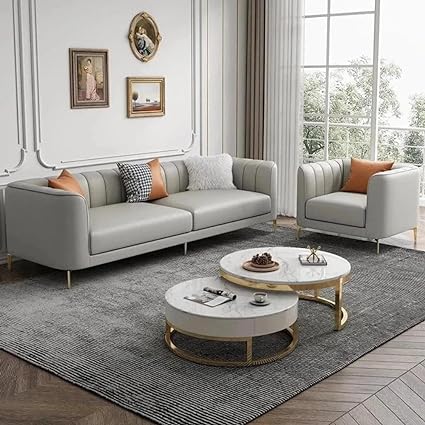 Nice Maple Flex Luxury Straight Line Sofa Set in Leatherette (Grey Three + One)