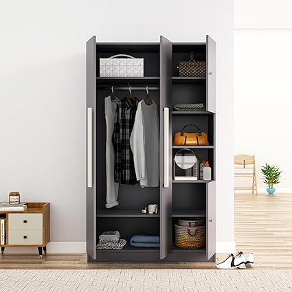 Almirah for Clothes, Door for Bedroom, 4 Door Wardrobe with Hanging Space (50D x 105W x 180H CM) |3 Year Warranty (Slate Grey)