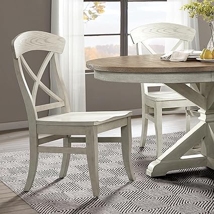 Dining Set-Round Pedestal Table with 18" Leaf, and Side Chairs, 5-Piece, 48" D x 48-66" W x 30" H, Smoky White Finish