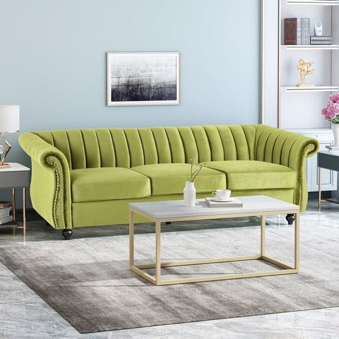 Balletic Velvet Chesterfield Three Seater Sofa Velvet Green