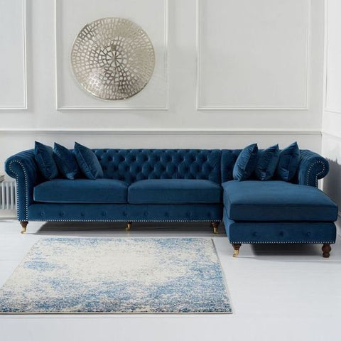 Wooden Chesterfield Sofa, 4 Seater Sofa & Couches. (Blue)